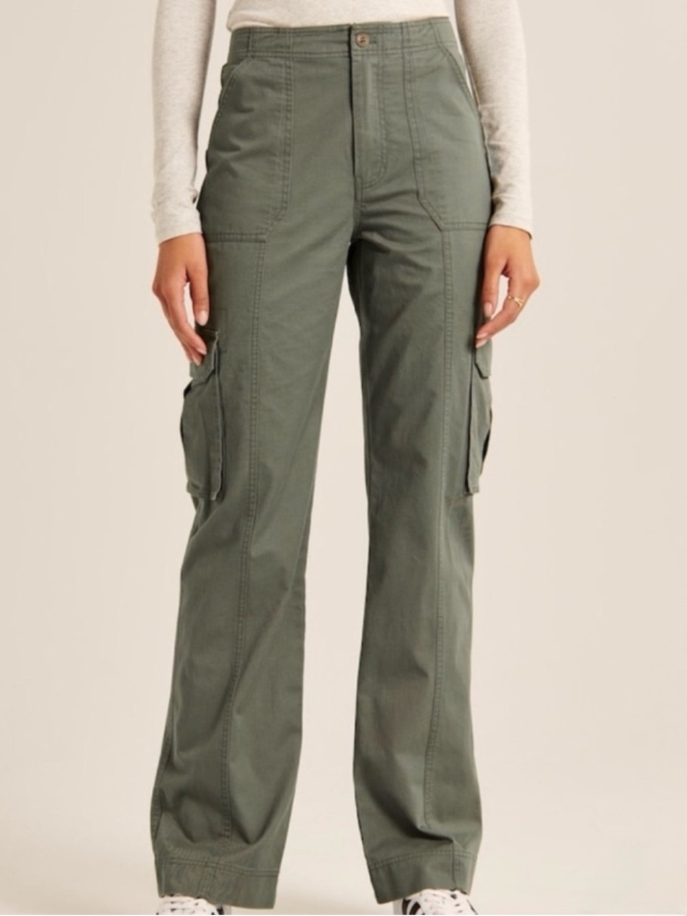 Abercrombie & Fitch A&F Utility Cargo Cotton 6 Green Pants Pockets Straight Leg